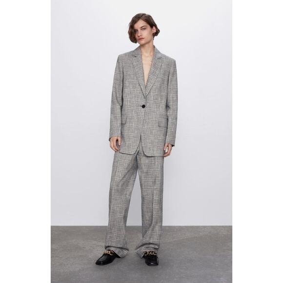 Zara Plaid Relaxed Trouser Pants Womens XS Straight Leg High Rise Career Preppy - Picture 9 of 9